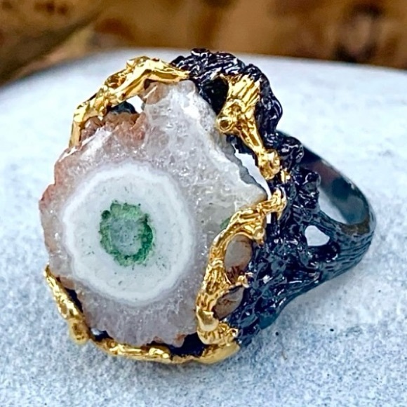 Solar Crystal Quartz Solid Sterling & 14kt Ring